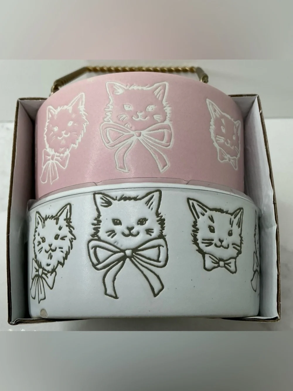 Luna & Sage PET BOWL CAT FACE WITH BOW PINK& IVORY NEW